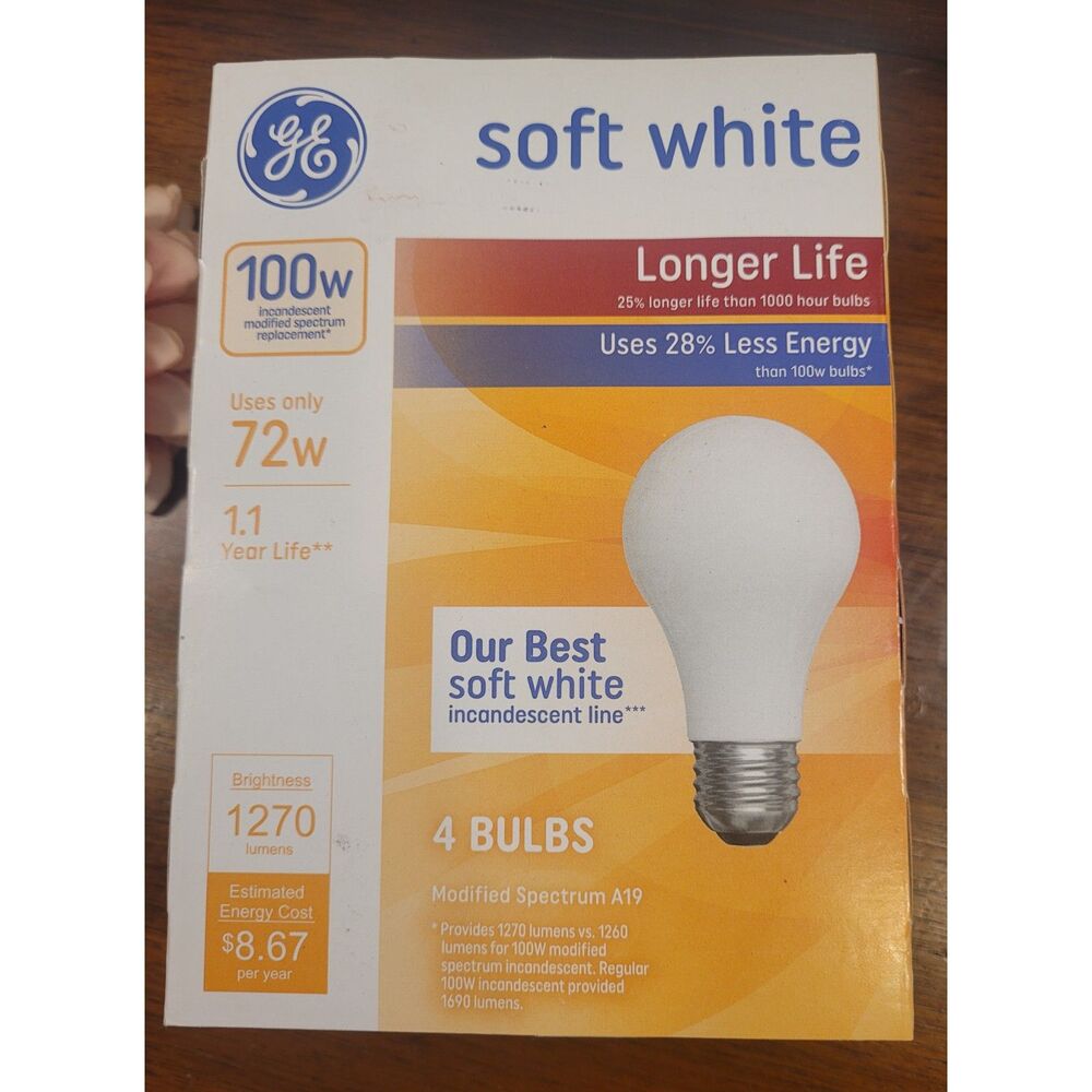 GE NOT LED 100 W Watt 4 Pack Longer Life Soft White Light Bulbs A 19 Old Style